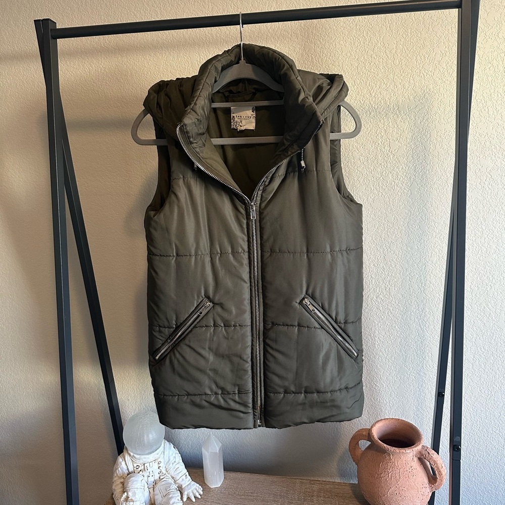 VICI Olive Green Hooded Puffer Vest
